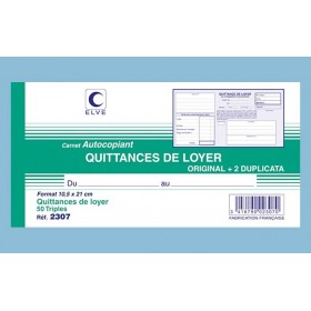 Carnet "Quittances de loyer" - 105 x 210 - 50 tripli - Elve Carnet "Quittances de loyer" - 105 x 210 - 50 tripli - Elve