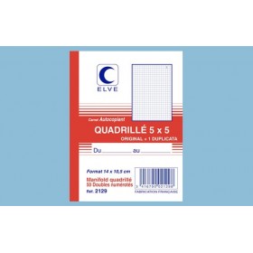 Carnet quadrillé 5x5 - A6 - 50 dupli Elve Carnet quadrillé 5x5 - A6 - 50 dupli Elve