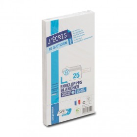 Bloc de 25 enveloppes blanches DL 110x220 90 g/m² précasées bande de protection Bloc de 25 enveloppes blanches DL 110x220 90 g/m² précasées bande de protection