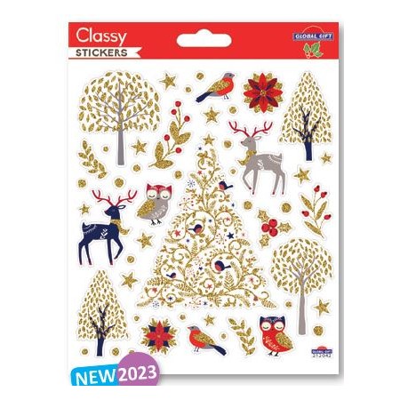 Noël - Animaux de la forêt et arbre  - Stickers Classy - Global Gift®