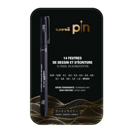 Boîte 14 feutres de dessin et d'ecriture - noir - UNI PIN®